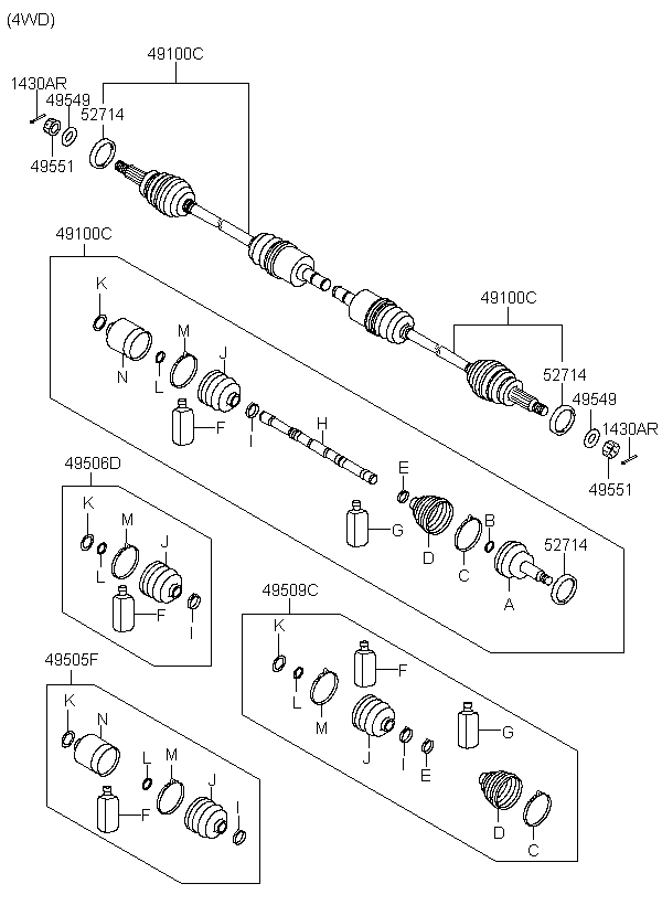 JOINT KIT-RR AXLE DIFF SIDE, <span>495052BA60, Main Group: TRANSMISSION, Diagram: DRIVE SHAFT (FRONT), Location Of Picture: 49505F
