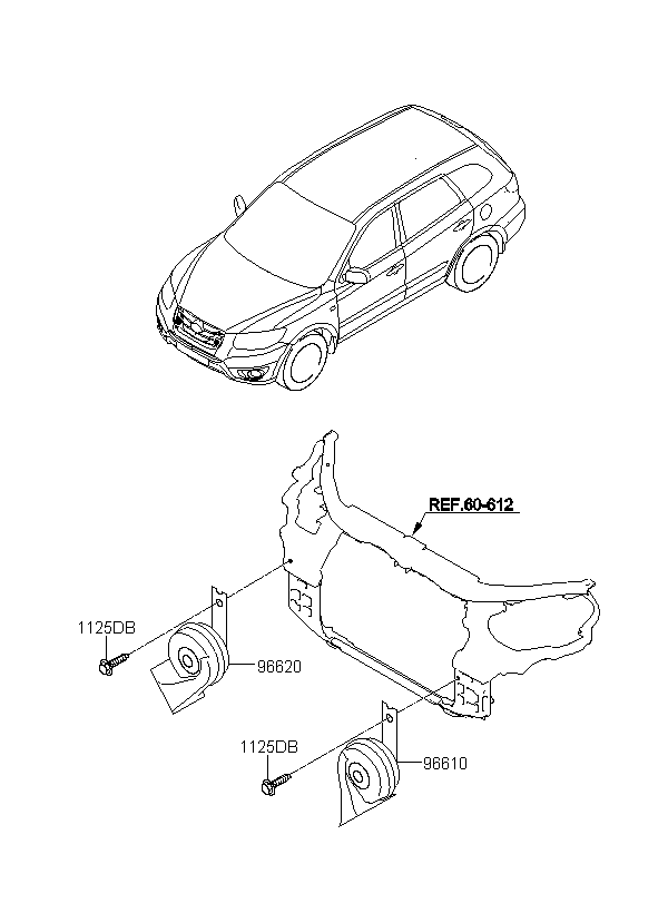 HORN ASSY-LOW PITCH, <span>966102B200, Main Group: ELECTRIC, Diagram: HORN, Location Of Picture: 96610