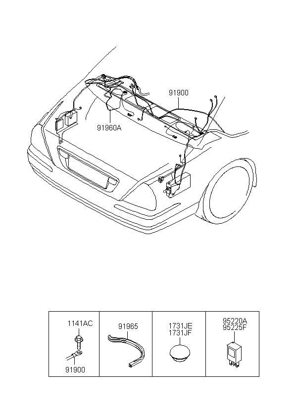 PROTECTOR-TRUNK LID HINGE, <span>919653B000, Main Group: ELECTRIC, Diagram: TRUNK LID WIRING, Location Of Picture: 91965