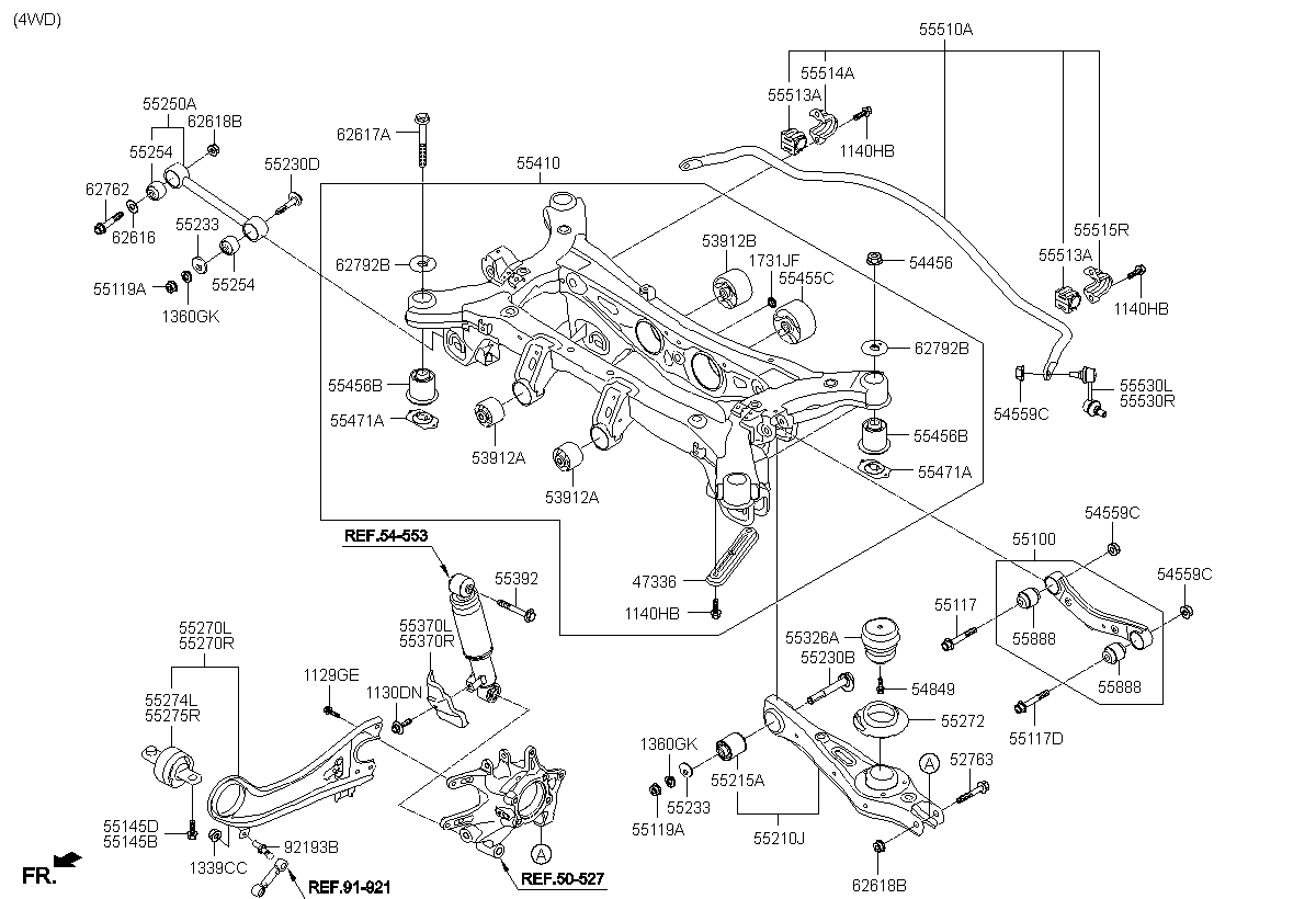 ARM ASSY-RR TRAILING ARM,RH, <span>55280A1000, Main Group: CHASSIS, Diagram: REAR SUSPENSION CONTROL ARM, Location Of Picture: 55270R