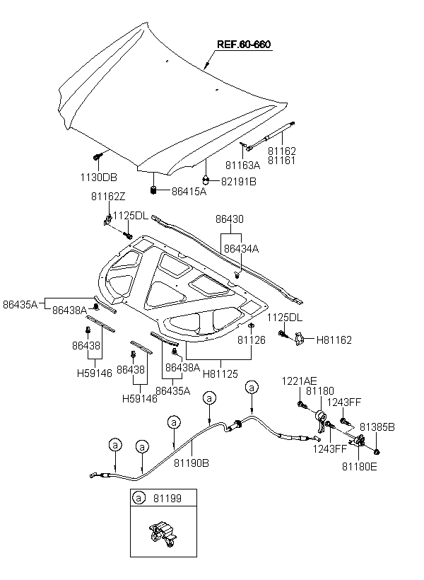 SEAL W/STRIP ASSY-HOOD, <span>864373F500, Main Group: TRIM, Diagram: HOOD TRIM, Location Of Picture: H59146