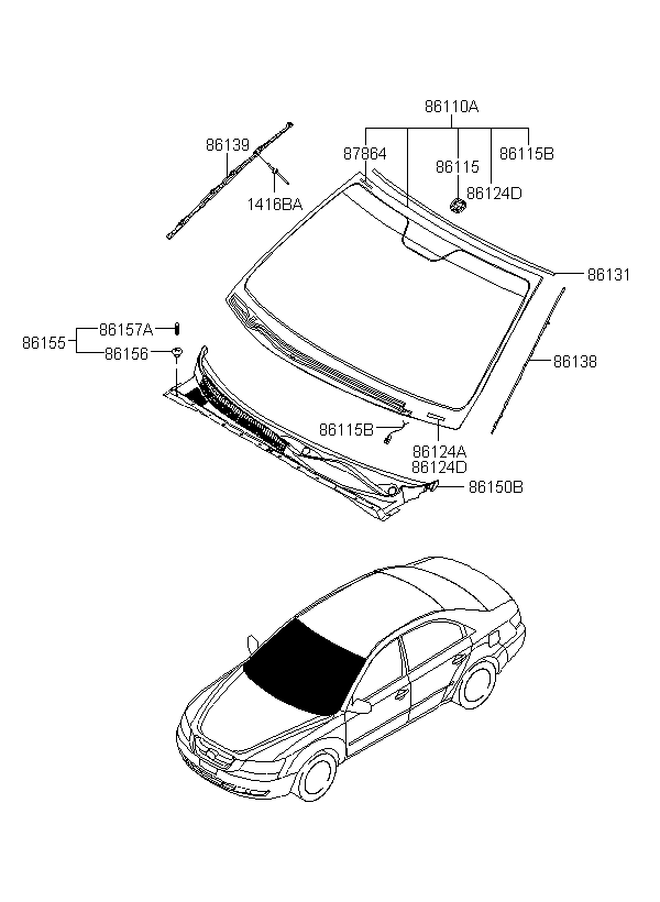 COVER ASSY-COWL TOP,LH, <span>861503K001, Main Group: TRIM, Diagram: WINDSHIELD GLASS, Location Of Picture: 86150B