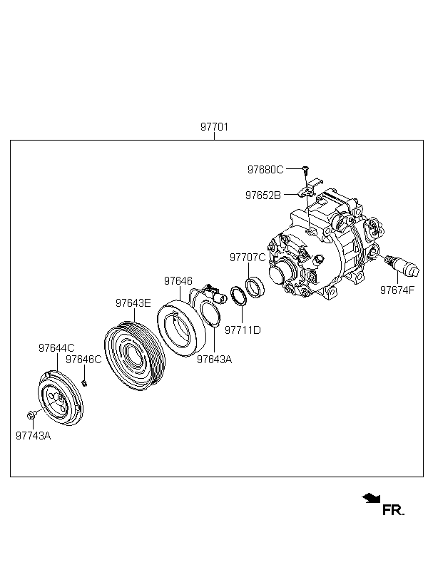 PULLEY ASSY-A/CON COMPRESSOR, <span>976431U200, Main Group: ELECTRIC, Diagram: AIRCON SYSTEM-COOLER LINE, Location Of Picture: 97643E