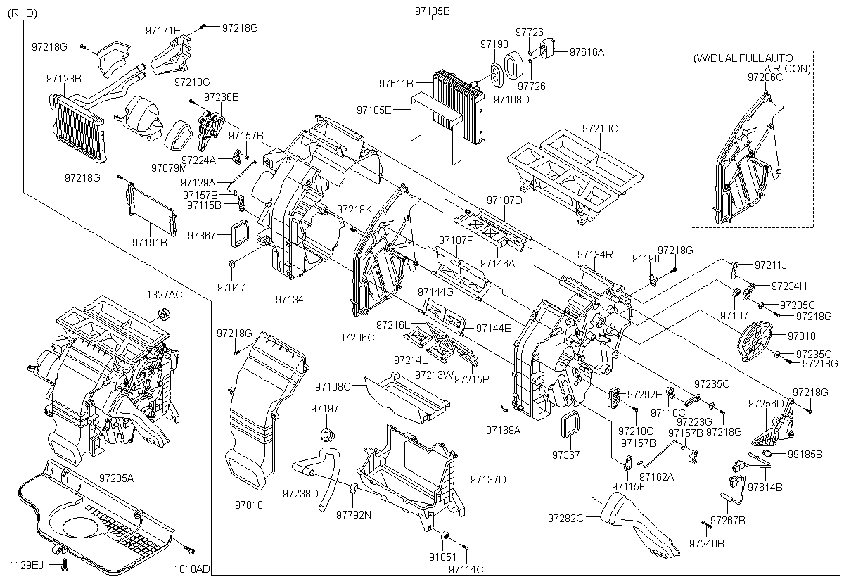 HEATER & EVAPORATOR ASSY, <span>972052B200, Main Group: ELECTRIC, Diagram: HEATER SYSTEM-HEATER & BLOWER, Location Of Picture: 97105B