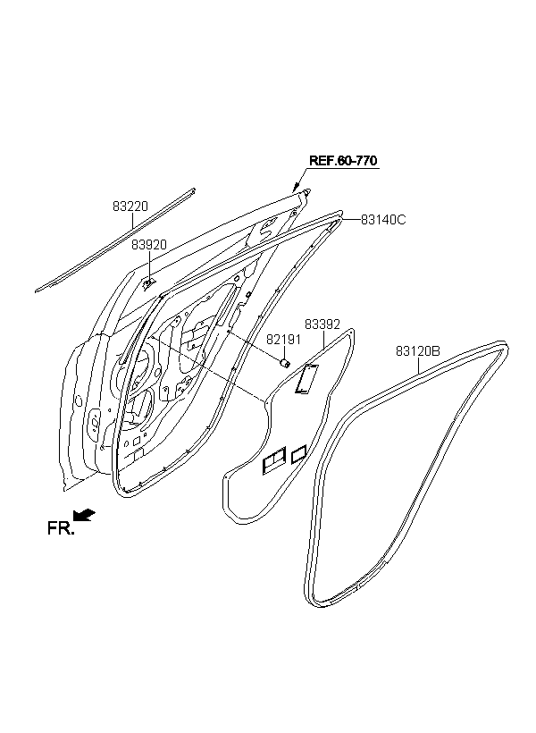 SEAL-RR DR TRIM RH, <span>833922V000, Main Group: TRIM, Diagram: REAR DOOR MOULDING, Location Of Picture: 83392