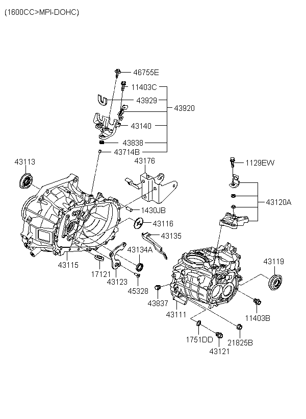 CASE-MANUAL TRANSMISSION, <span>4311123201, Main Group: TRANSMISSION, Diagram: TRANSAXLE CASE-MANUAL, Location Of Picture: 43111