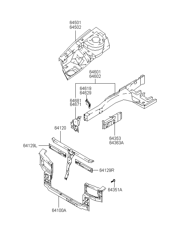 GUSSET ASSY-SUB FRAME MOUNTING INNER,RH, <span>6468126200, Main Group: BODY, Diagram: FENDER APRON & RADIATOR SUPPORT PANEL, Location Of Picture: 64681