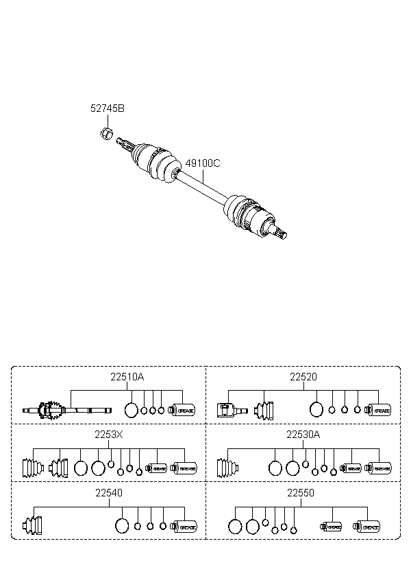 BOOT SET, <span>496931F000, Main Group: TRANSMISSION, Diagram: DRIVE SHAFT (REAR), Location Of Picture: 2253X