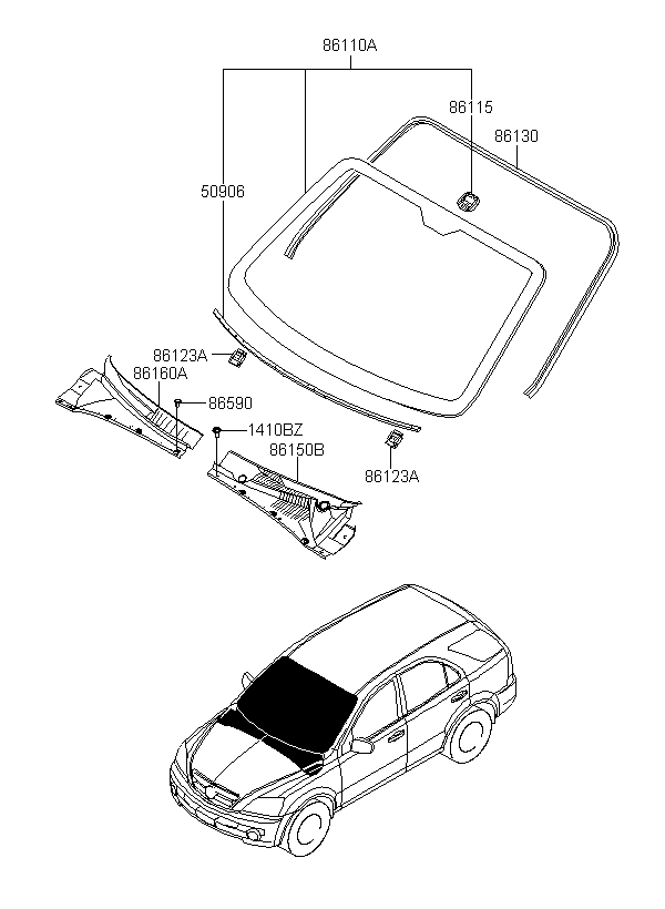 MOULDING-WINDSHIELD GLASS, <span>861373E000, Main Group: TRIM, Diagram: WINDSHIELD GLASS, Location Of Picture: 86130