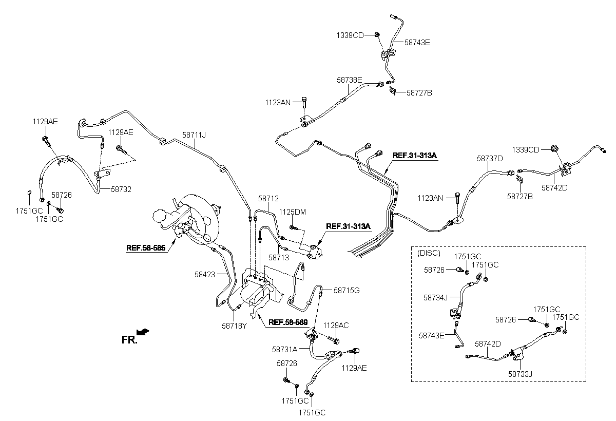 TUBE-M/CYL TO H/UNIT,SEC, <span>587184X000, Main Group: CHASSIS, Diagram: BRAKE FLUID LINE, Location Of Picture: 58423