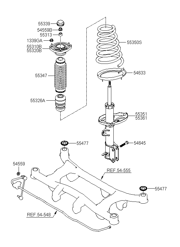PAD-FRONT SPRING,LWR, <span>546333A000, Main Group: CHASSIS, Diagram: REAR SPRING & STRUT, Location Of Picture: 54633