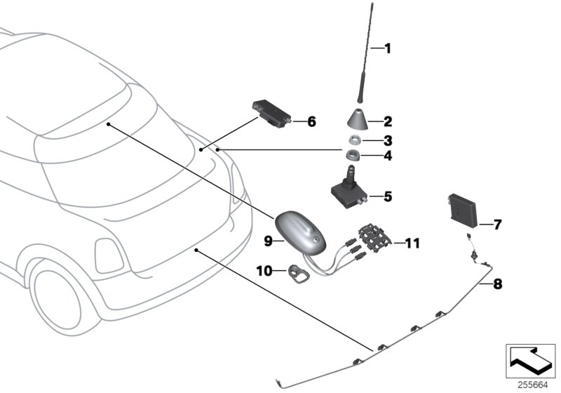 車(chē)頂天線(xiàn), <span>65209803846, Main Group: 音頻、導航、信息系統, Diagram: 天線(xiàn)零件, Location Of Picture: 09