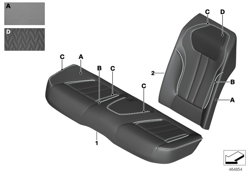 座套 標準座椅 皮革, <span>52207989155, Main Group: 個(gè)性化裝備, Diagram: 個(gè)性化座套 標準座椅 后部, Location Of Picture: 01