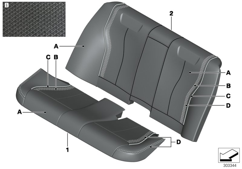 座套 靠背 皮革 后部, <span>52207985189, Main Group: 個(gè)性化裝備, Diagram: 個(gè)性化座套 標準座椅 后部, Location Of Picture: 02