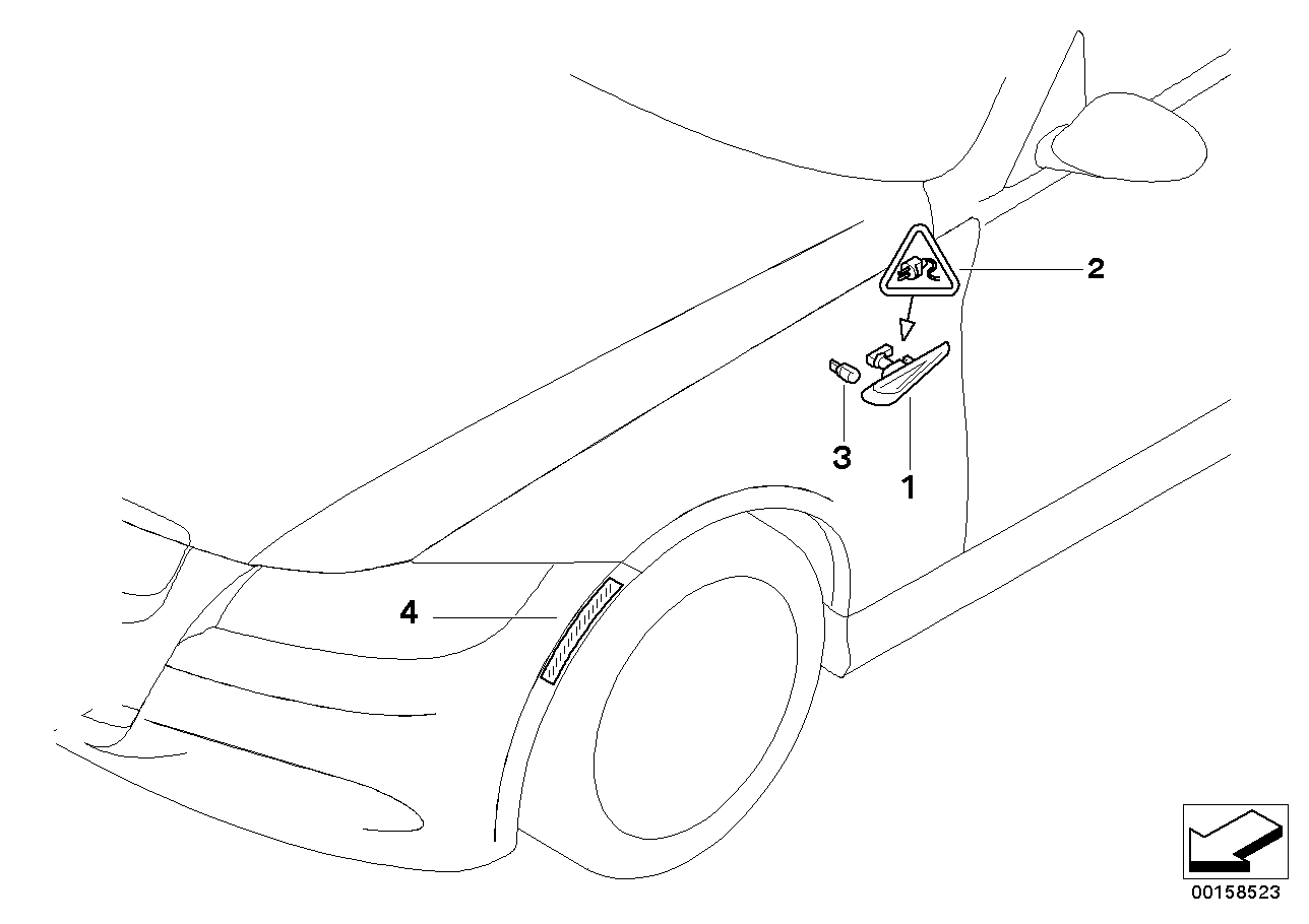 側面反光器 右側, <span>63147839044, Main Group: 車(chē)燈, Diagram: 輔助轉向燈, Location Of Picture: 04