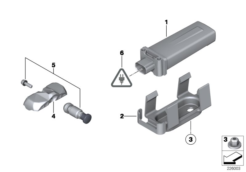 控制單元 RDC, <span>36106853670, Main Group: 車(chē)輪及輪胎, Diagram: 輪胎壓力監控 (RDC) 控制單元, Location Of Picture: 01