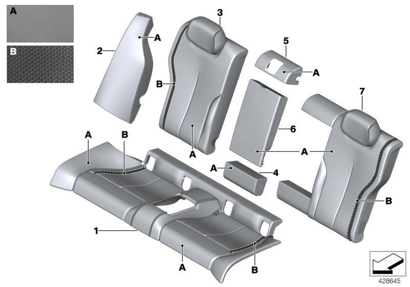 右部皮革側部件套, <span>52207986218, Main Group: 個(gè)性化裝備, Diagram: 個(gè)性化座套 皮革 座椅 后部, Location Of Picture: 02