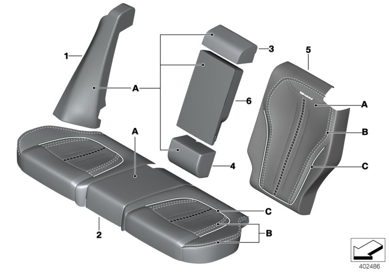 側部件 皮革 右, <span>52207988446, Main Group: 個(gè)性化裝備, Diagram: 個(gè)性化 座套 舒適型座椅 皮革, Location Of Picture: 01