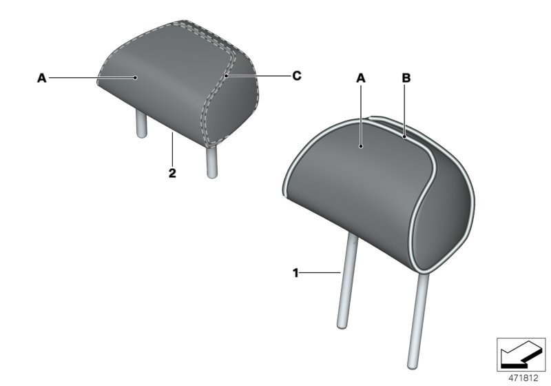 頭枕 皮革, <span>52207988455, Main Group: 個(gè)性化裝備, Diagram: 獨特的頭枕 后部, Location Of Picture: 01