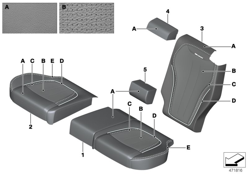 左后皮革靠背套, <span>52207989269, Main Group: 個(gè)性化裝備, Diagram: 個(gè)性化座套 舒適型座椅 通風(fēng)皮革, Location Of Picture: 03