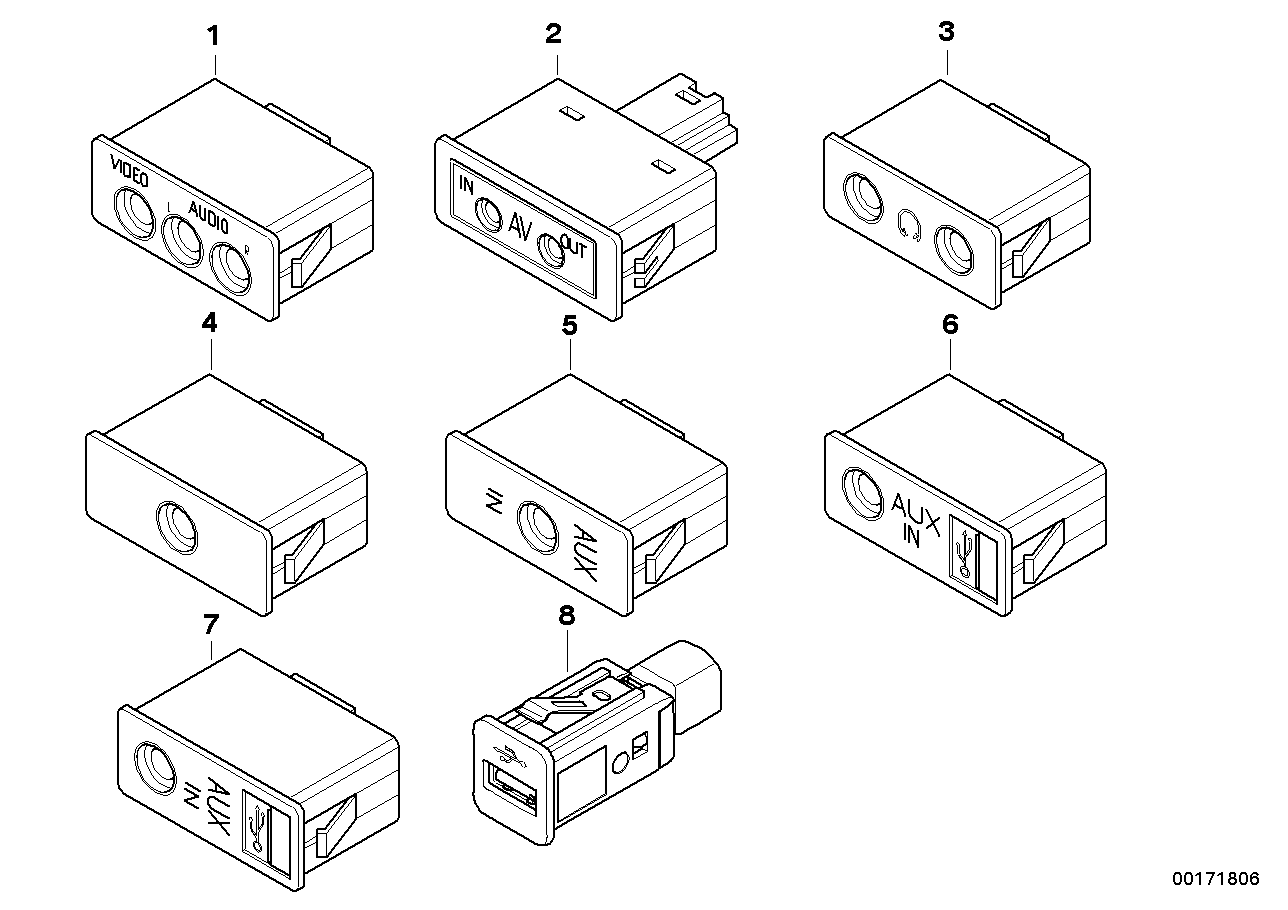 USB/AUX-IN 插口, <span>61319189174, Main Group: 一般車(chē)輛電氣系統, Diagram: 電視 / 音頻 連接插口, Location Of Picture: 07
