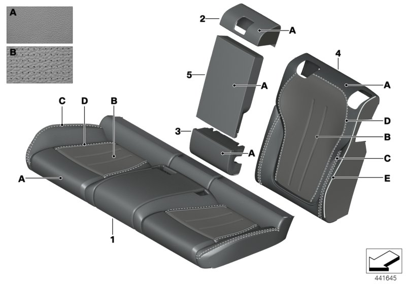 座套 座椅 皮革 后部, <span>52207990451, Main Group: 個(gè)性化裝備, Diagram: 個(gè)性化座套 舒適型座椅 通風(fēng)皮革, Location Of Picture: 01