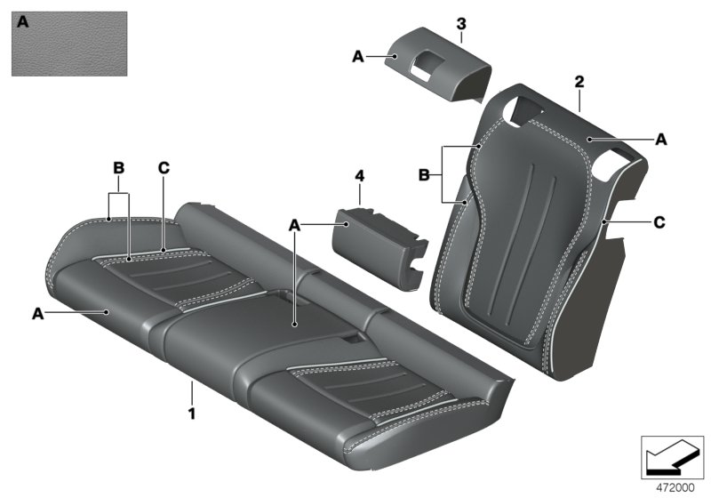 座套 座椅 皮革 后部, <span>52207990393, Main Group: 個(gè)性化裝備, Diagram: 個(gè)性化 座套 舒適型座椅 皮革, Location Of Picture: 01