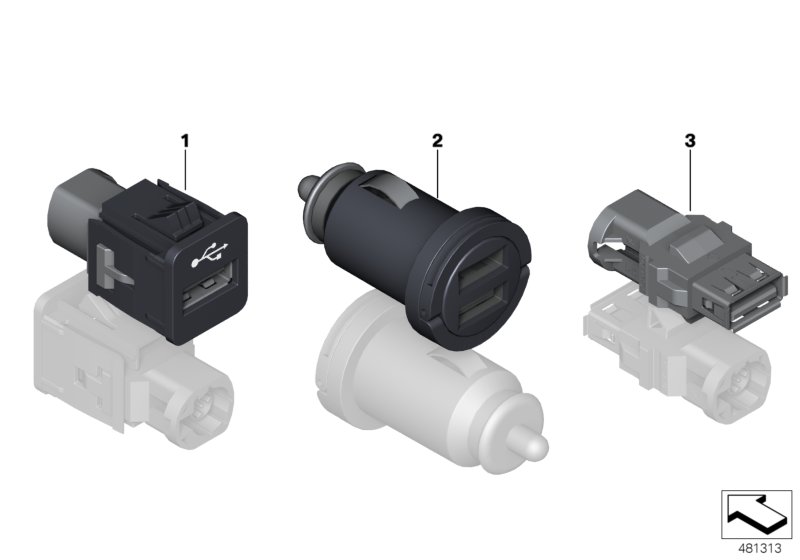 BMW 雙 USB 充電器, <span>65412411420, Main Group: 通信系統, Diagram: USB 零件, Location Of Picture: 02