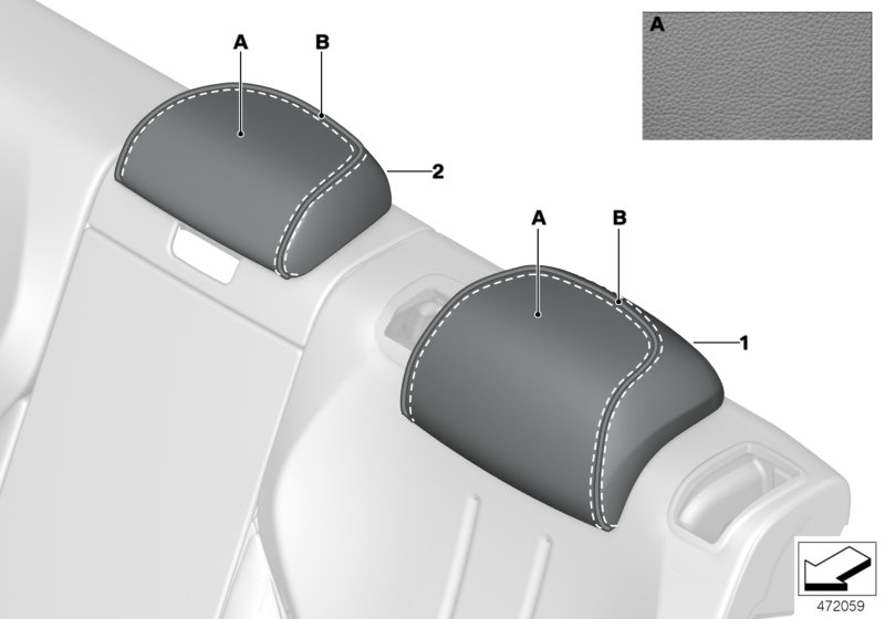 頭枕 皮革, <span>52207990452, Main Group: 個(gè)性化裝備, Diagram: 個(gè)性化頭枕 皮革 后部, Location Of Picture: 01