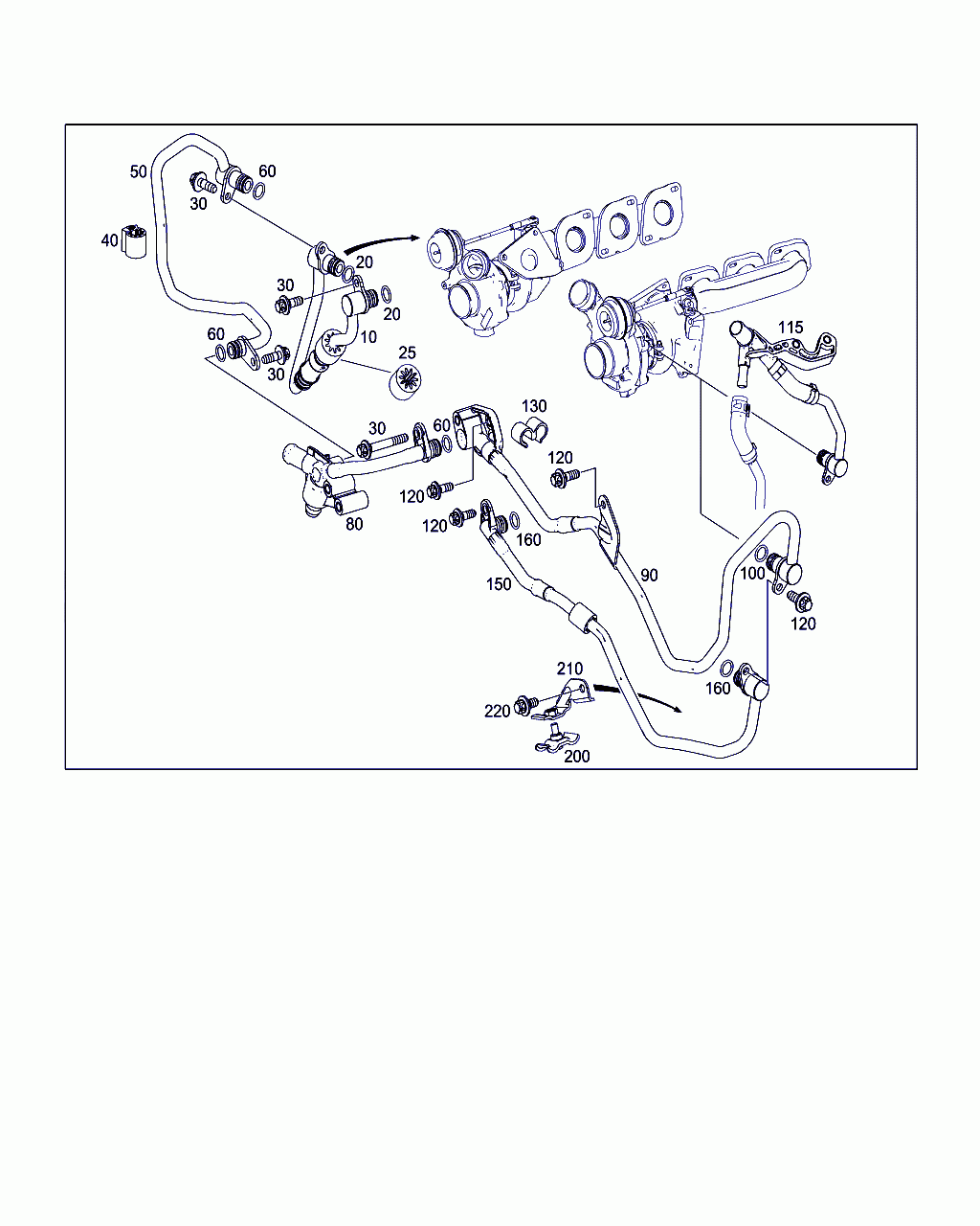 COOLANT LINE, <span>A 278 200 00 00, Main Group: Engine Cooling, Diagram: TURBOCHARGER WATER CIRCUIT, Location Of Picture: 115
