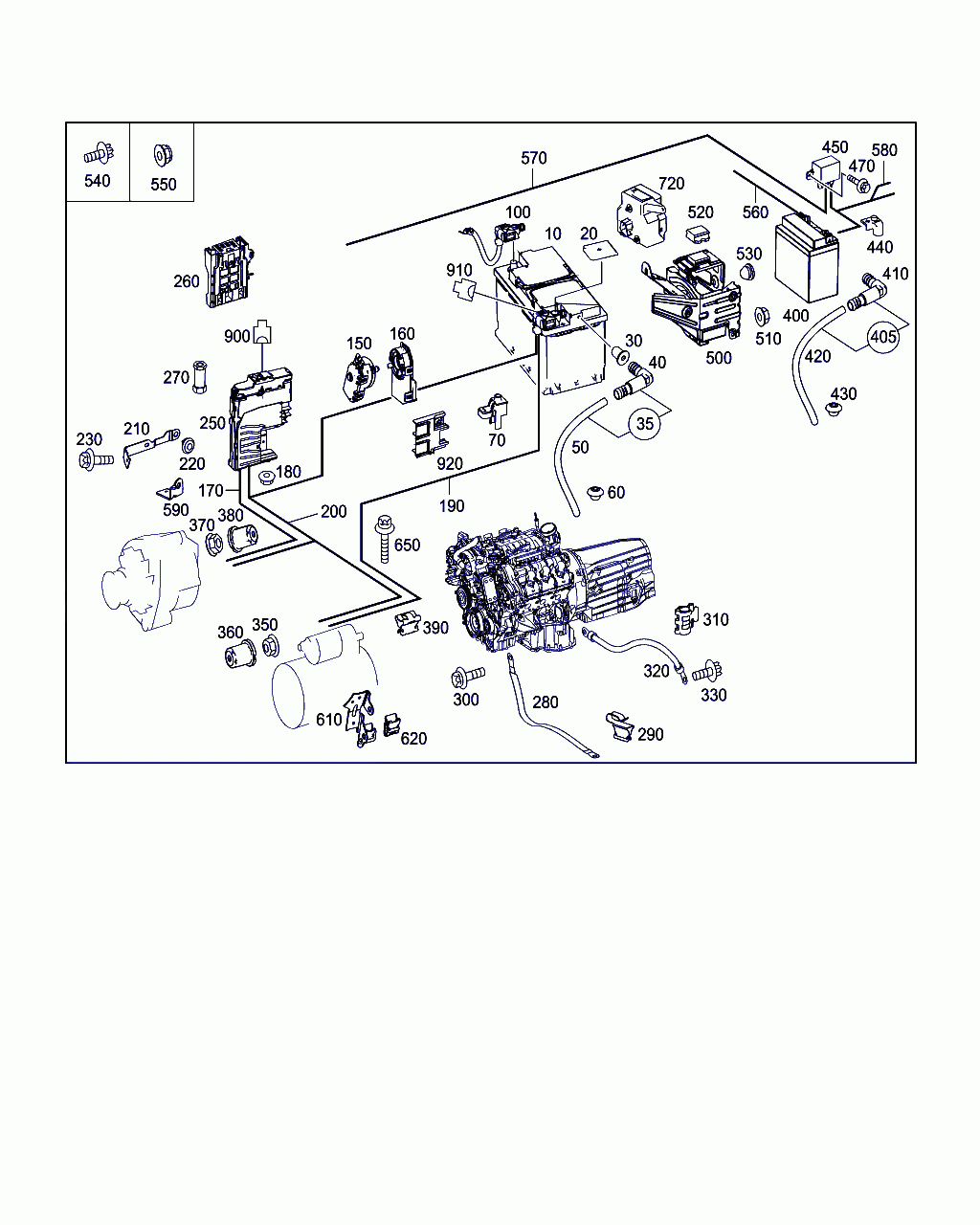FUSE BOX, <span>A 207 540 01 50, Main Group: Electrical Equipment And Instruments, Diagram: BATTERY,STARTER/ALTERNATOR CABLE, Location Of Picture: 250