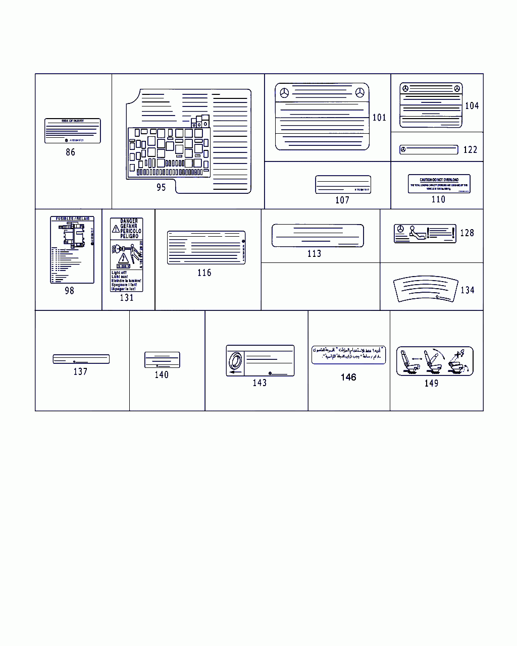 GUIDE SIGN, <span>A 163 584 34 17, Main Group: Tools And Accessories, Diagram: TYPE DESIGNATIONS,TYPE PLATES, GUIDE SIGNS, Location Of Picture: 110