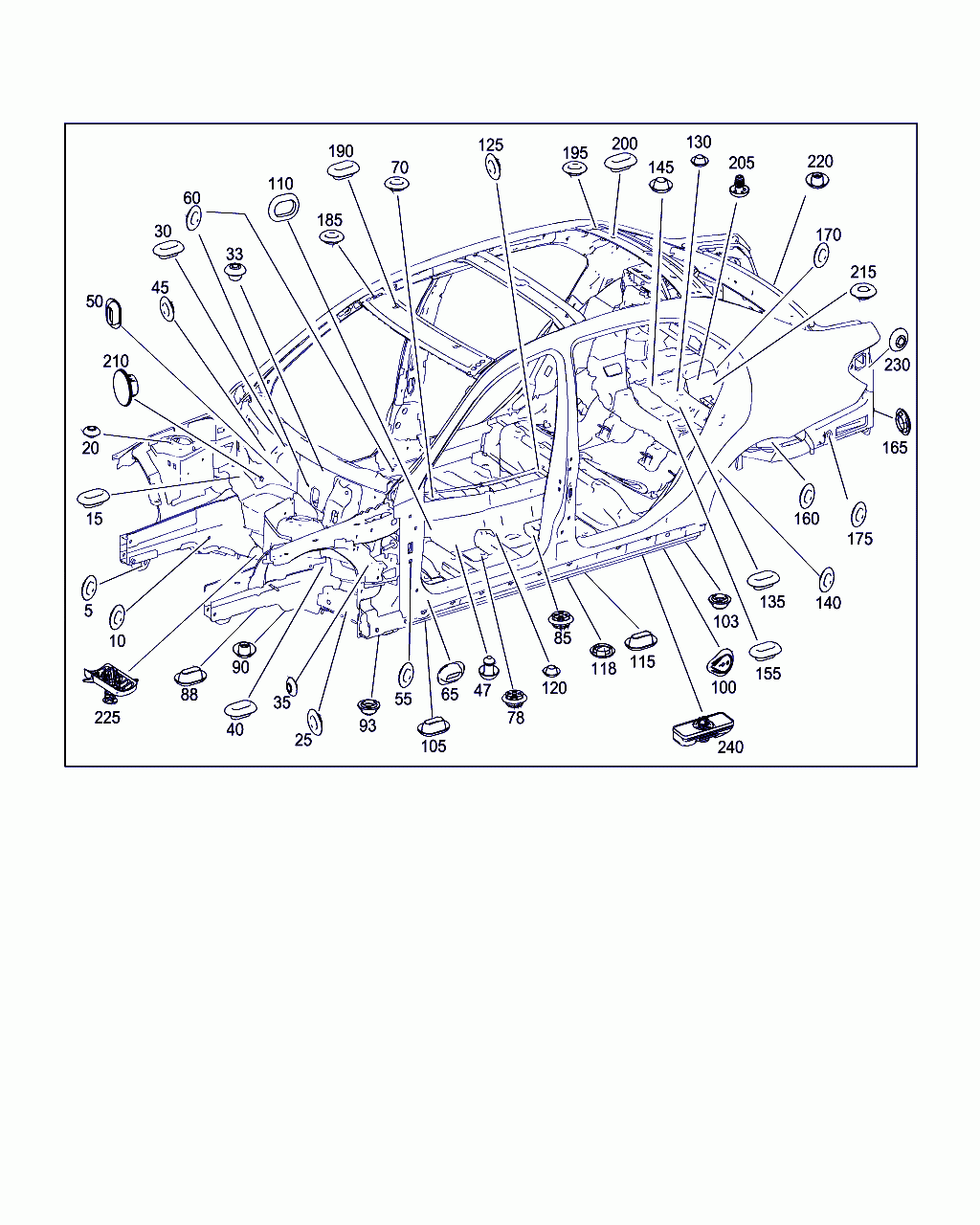 WATER DRAIN GROMMET, <span>A 000 998 89 01, Main Group: Shell, Diagram: EXPANSION PLUGS,GROMMETS, Location Of Picture: 100
