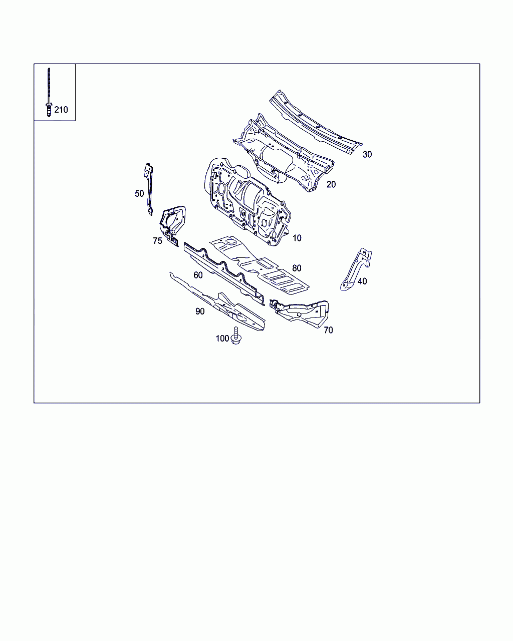 FIREWALL, <span>A 169 620 04 08, Main Group: Front End, Front Wall, Diagram: FIRE WALL AND CONNECTION PARTS, Location Of Picture: 10