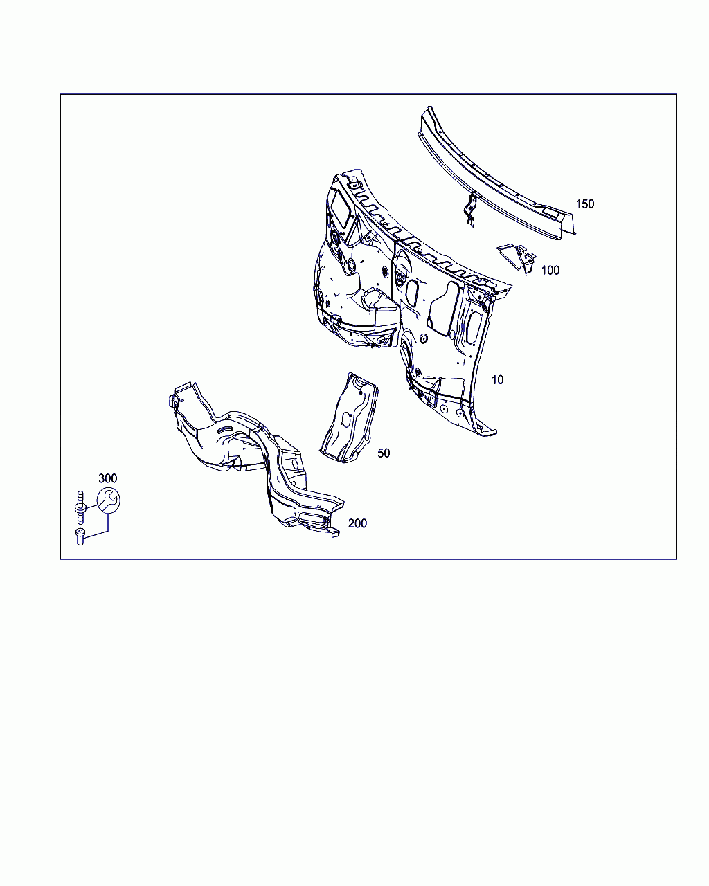 FIREWALL, <span>A 204 620 19 08, Main Group: Front End, Front Wall, Diagram: FIRE WALL AND CONNECTION PARTS, Location Of Picture: 10