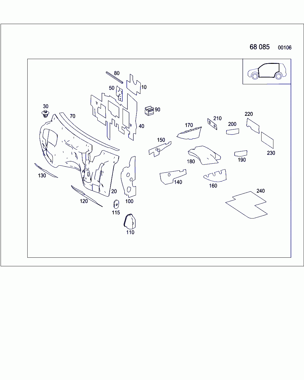 INSULATION, <span>A 164 682 00 02, Main Group: Panelling, Diagram: INSULATION IN PASSENGER COMPARTMENT, Location Of Picture: 240