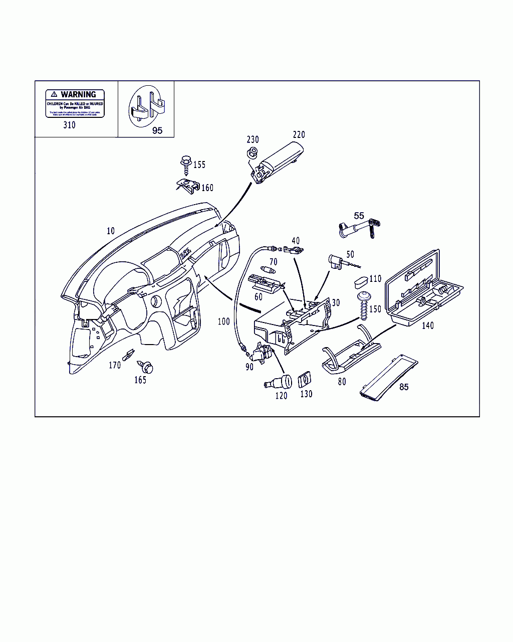 INSTRUMENT PANEL, <span>A 220 680 25 87, Main Group: Panelling, Diagram: INSTRUMENT PANEL AND GLOVES COMPARTMENT BOX WITH PASSENGER AIR BAG, Location Of Picture: 10