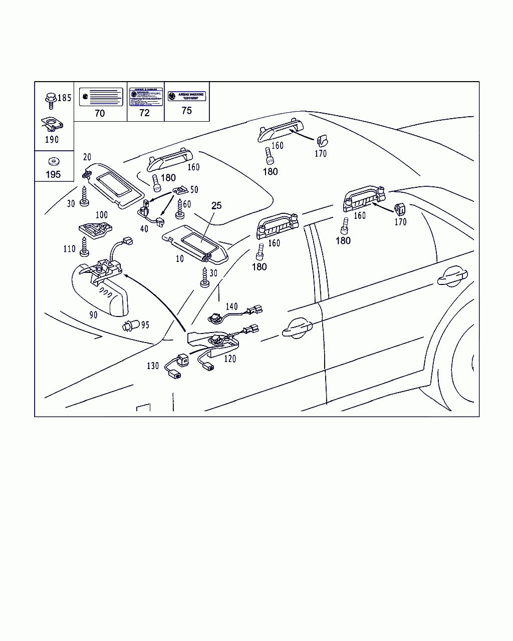 INSIDE REARVIEW MIRROR, <span>A 220 810 02 17, Main Group: Panelling And Lining, Diagram: SUN VISOR,INTERIOR MIRROR, GRAB HANDLE, Location Of Picture: 90