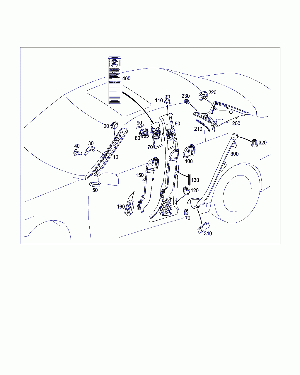 GUIDE SIGN, <span>A 211 817 02 20, Main Group: Panelling And Lining, Diagram: PANELING FOR A, B AND C-PILLARS, Location Of Picture: 400