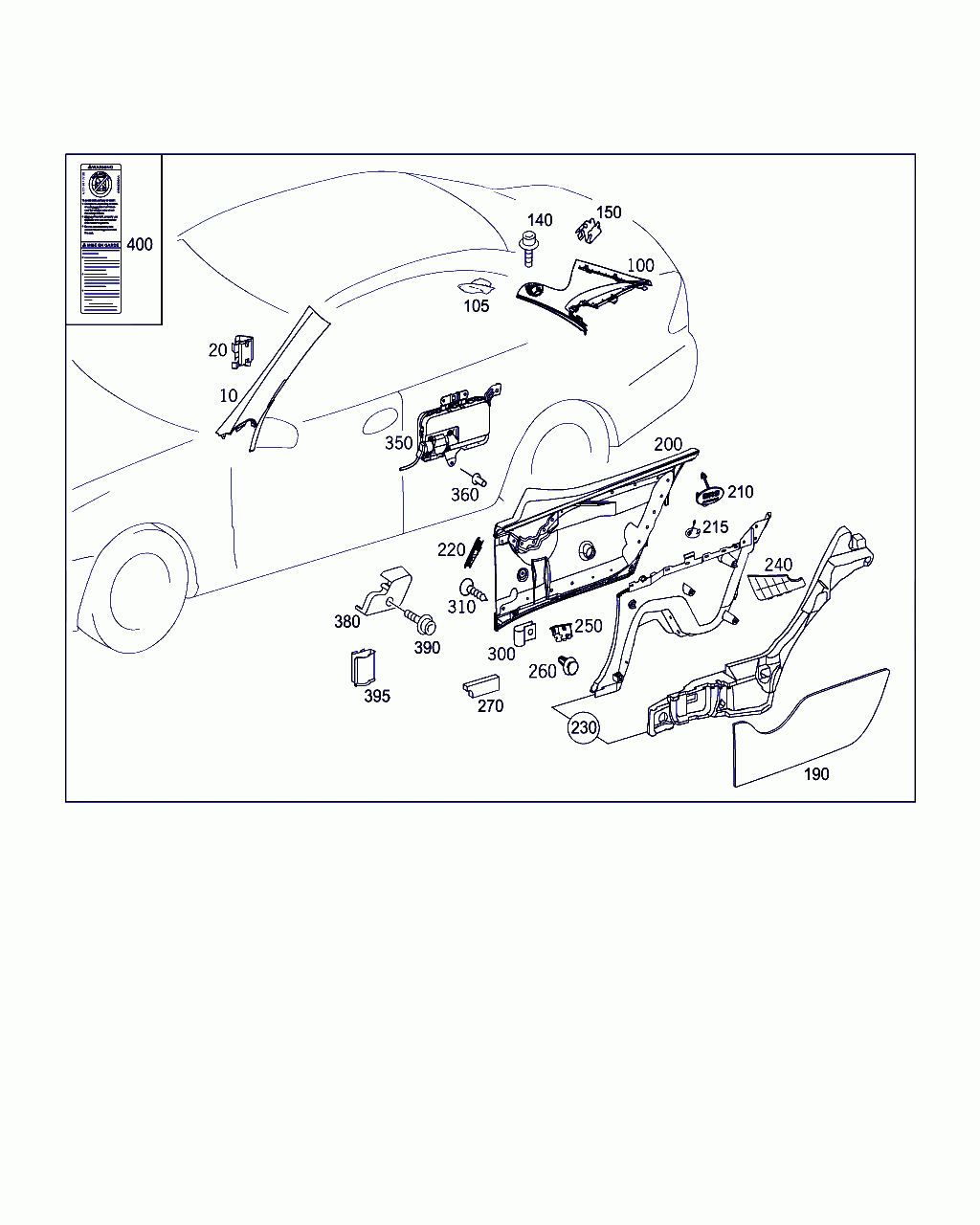 GUIDE SIGN, <span>A 209 817 44 20, Main Group: Panelling And Lining, Diagram: PANELING FOR A, B AND C-PILLARS, Location Of Picture: 400