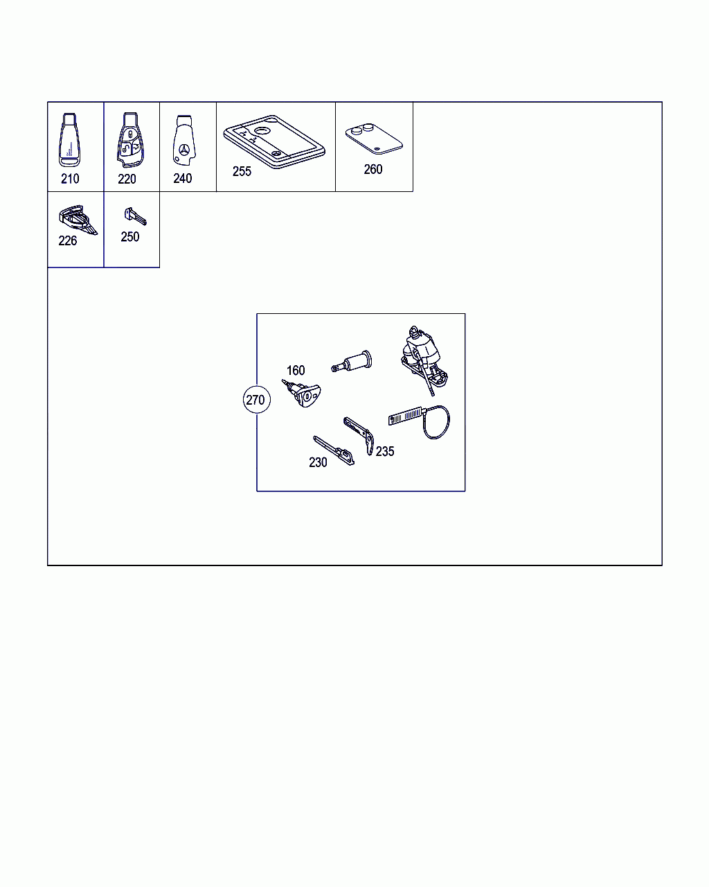 OUTFIT (LOCK, KEY, HANDLE), <span>A 220 890 28 67, Main Group: Front Doors, Diagram: CLOSING SYSTEM, Location Of Picture: 270