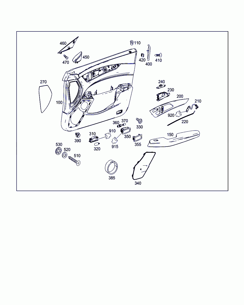 DOOR INTERIOR TRIM, <span>A 218 720 23 00, Main Group: Front Doors, Diagram: DOOR PANELLING, Location Of Picture: 100