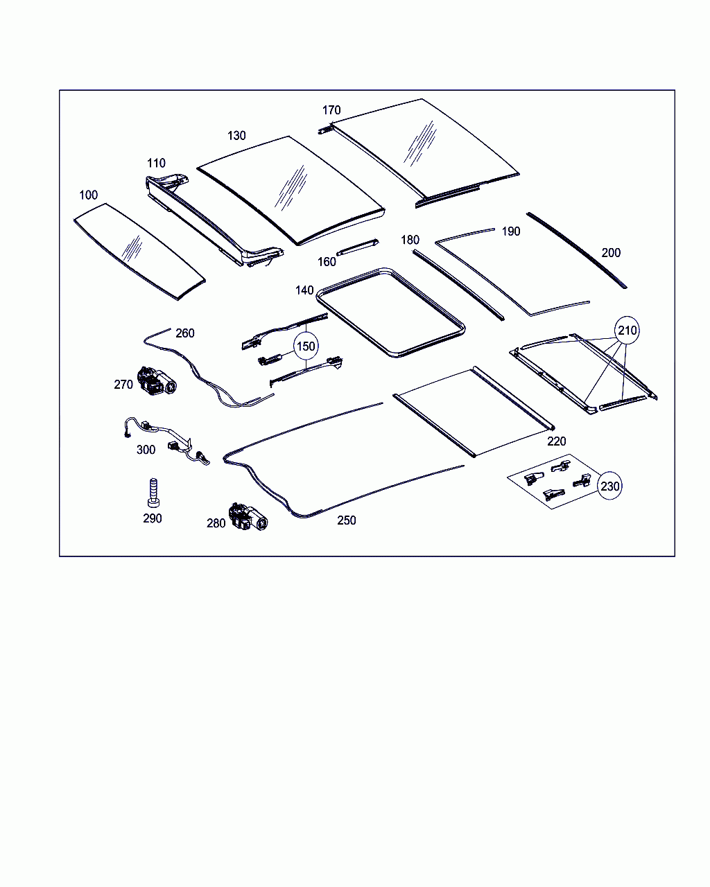 SLIDING ROOF PANEL GLASS, <span>A 204 780 09 21, Main Group: Sliding Roof, Diagram: PANORAMIC ROOF, Location Of Picture: 100