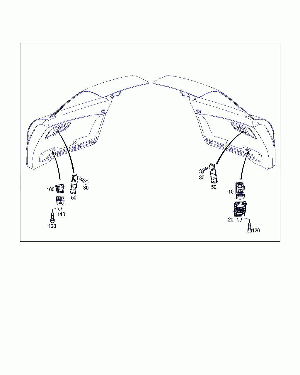 FRAME SEGMENT, <span>A 197 722 00 30, Main Group: Electrical System, Diagram: SWITCH IN FRONT DOOR LINING, Location Of Picture: 110