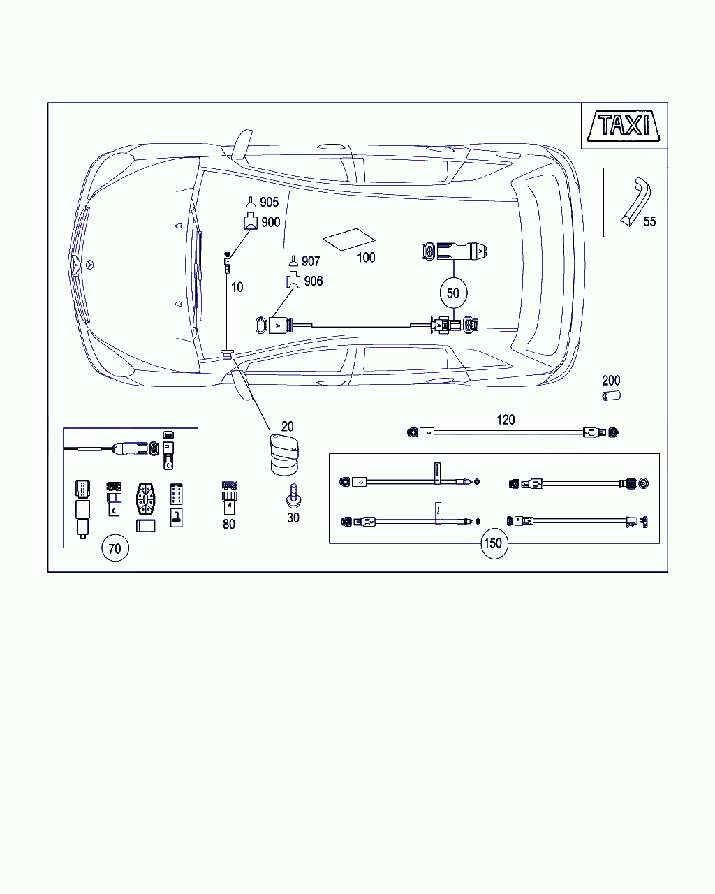 ELECTRICAL WIRING HARNESS, <span>A 169 820 10 15, Main Group: Electrical System, Diagram: CABLE HARNESSES FOR TAXI, Location Of Picture: 120