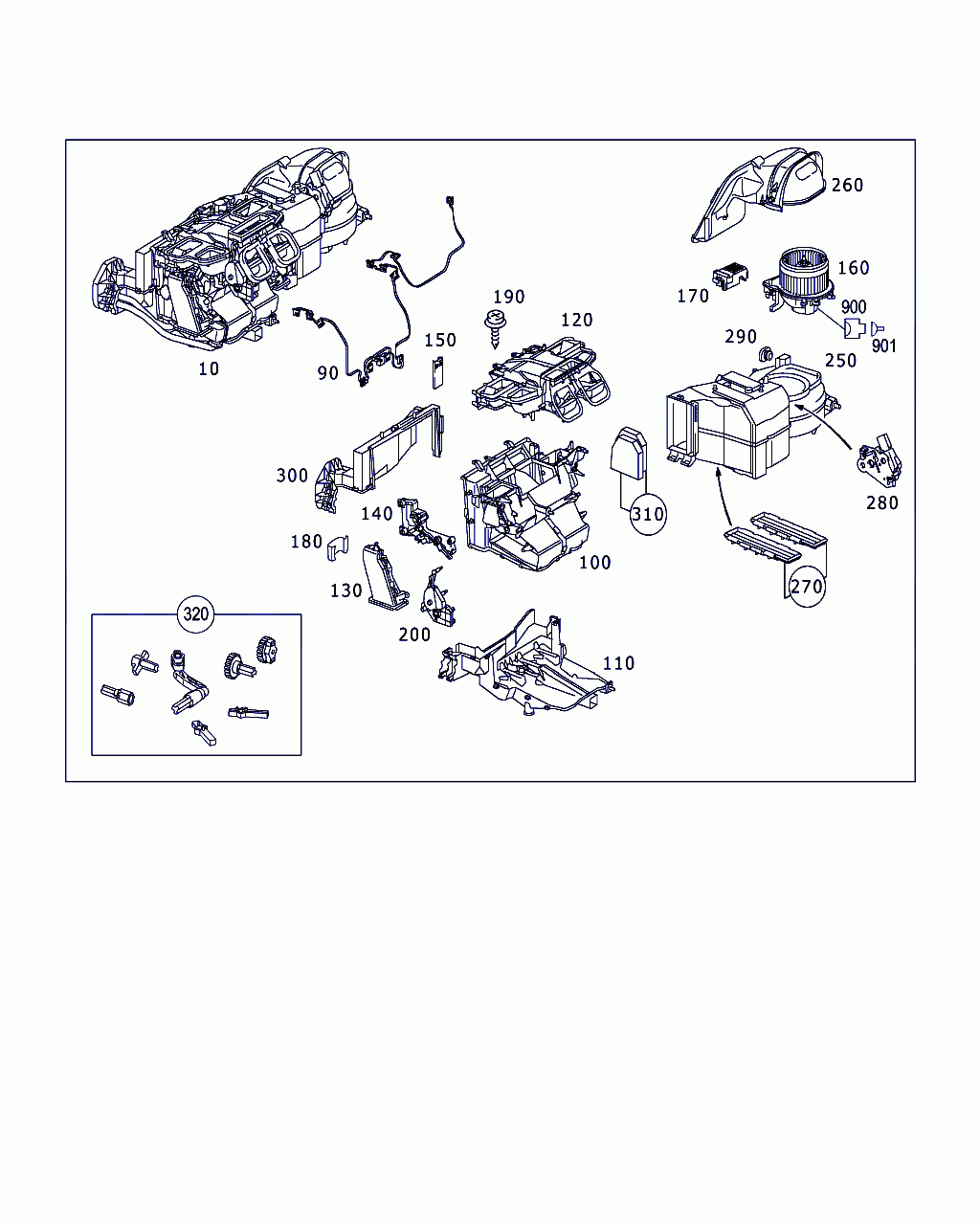 OPERATING MECHANISM, <span>A 230 830 04 33, Main Group: Heating And Ventilation, Diagram: HEATER AND EVAPORATOR HOUSING WITH BLOWER AND WIRING HARNESS, Location Of Picture: 200