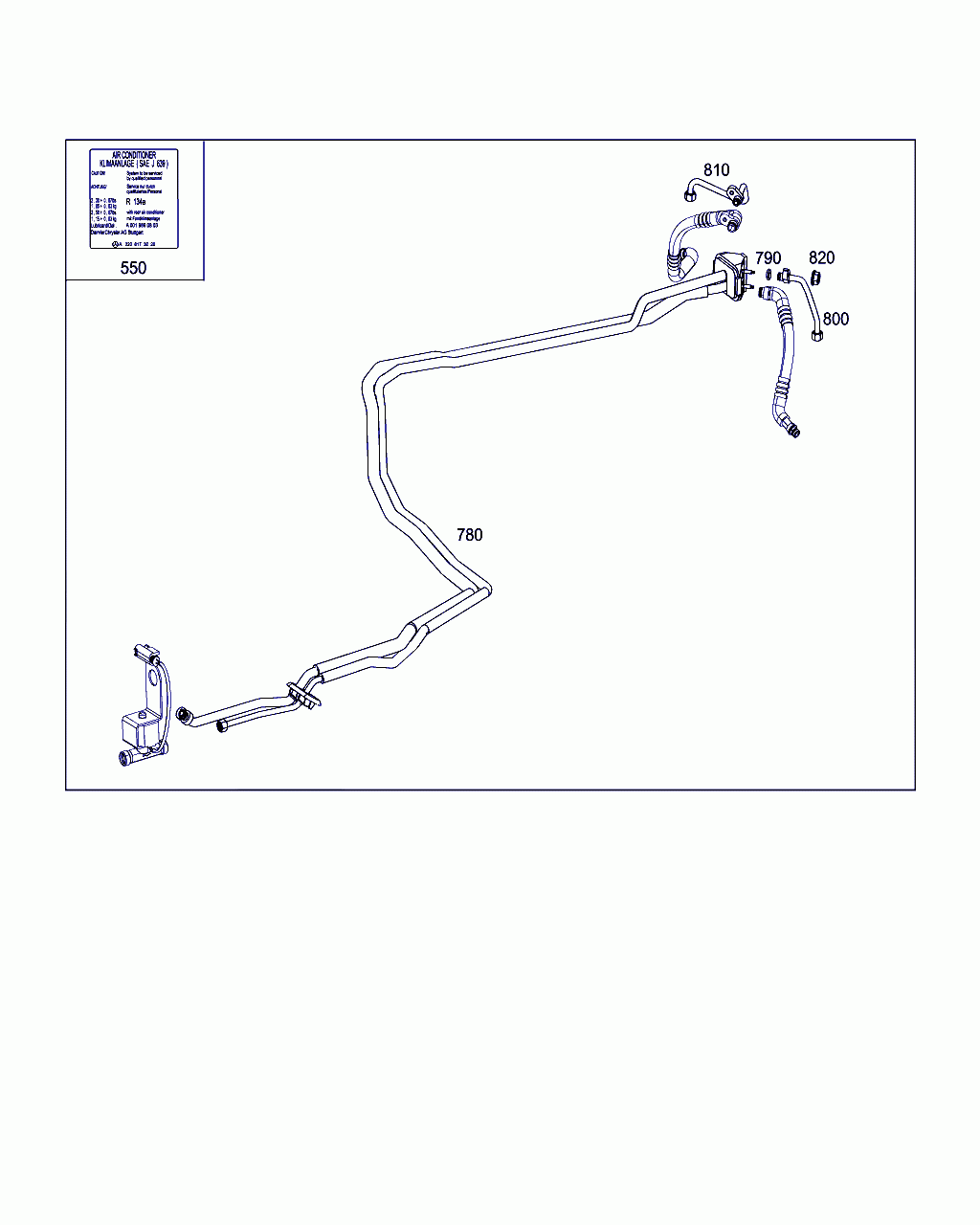 INFORMATION LABEL, <span>A 221 817 60 20, Main Group: Heating And Ventilation, Diagram: REFRIGERANT LINE ARRANGEMENT, Location Of Picture: 550