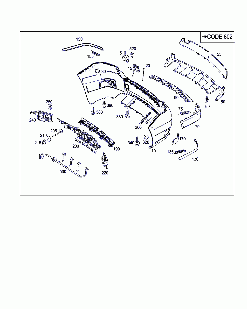 MOUNTING CLAMP, <span>A 002 991 58 70, Main Group: Attachment Parts, Diagram: REAR BUMPER, Location Of Picture: 155