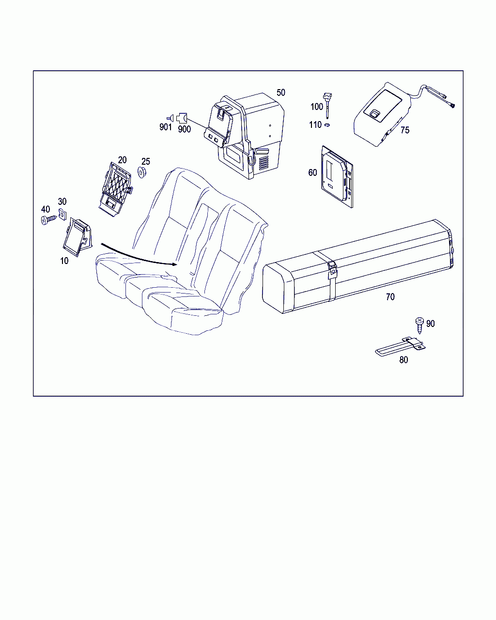 STOWAGE COMP. WITH COVER, <span>A 221 680 40 50, Main Group: Rear Seat Bench, Diagram: SKI-BAG, COOL BOX, Location Of Picture: 20