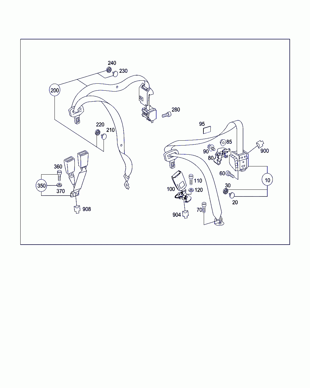 SEAT BELT BUCKLE, <span>A 204 860 04 69, Main Group: Rear Seat Bench, Diagram: REAR SEAT SAFETY BELT, Location Of Picture: 350